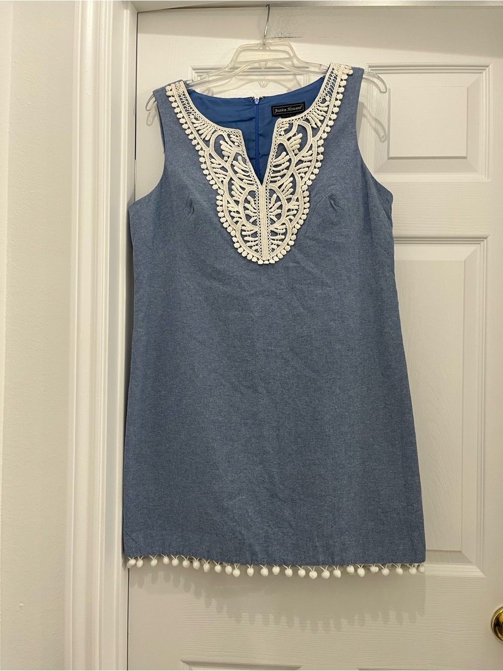 Jessica Howard Blue Dress with Ivory Crochet Trim